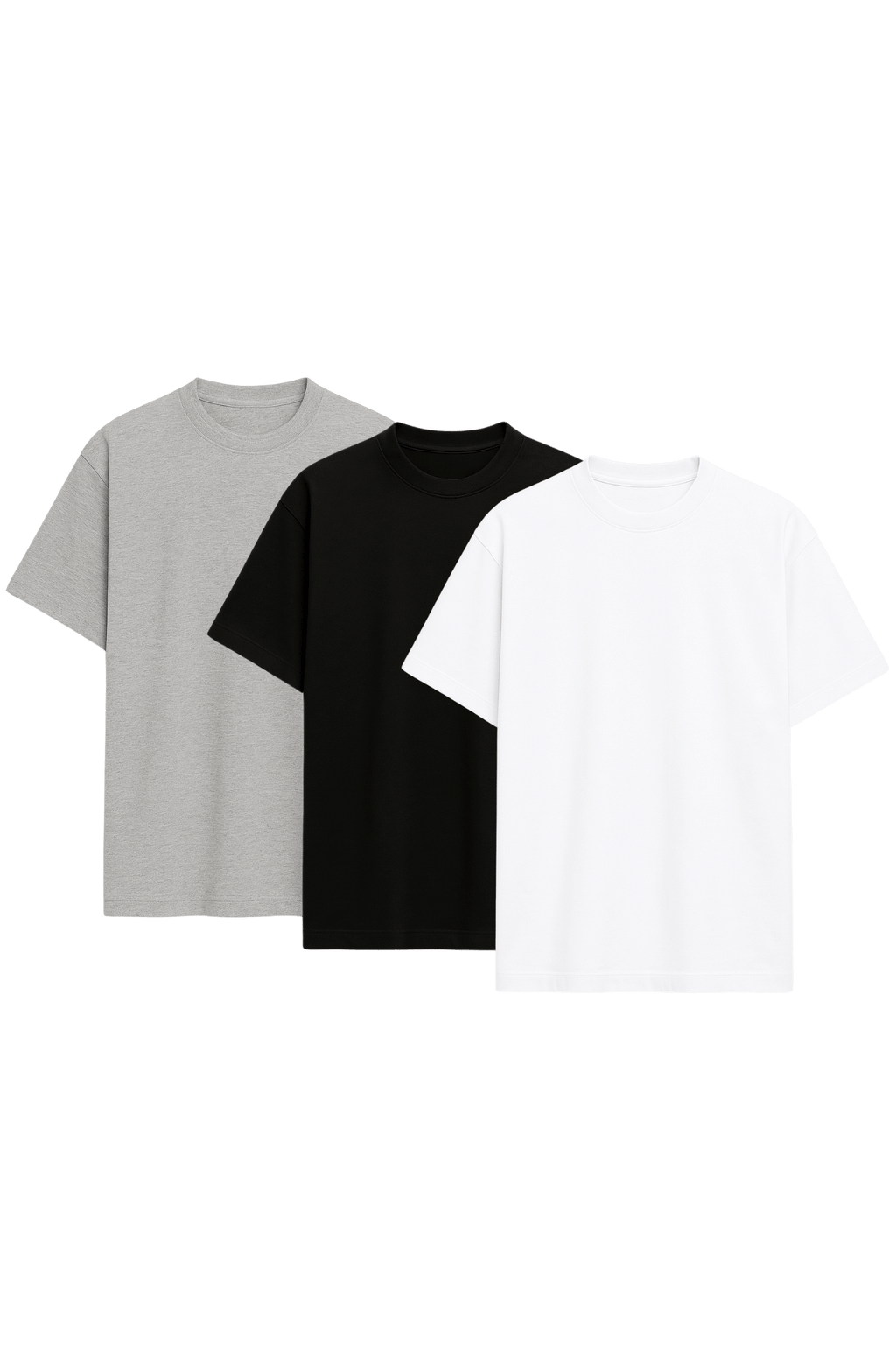 Pack de 3 t-shirts premiums 100% coton - Noir, Gris, Blanc